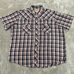 Wrangler Men's Pearl Snap Plaid Short Sleeve Western Shirt Size 2XL Black Red
